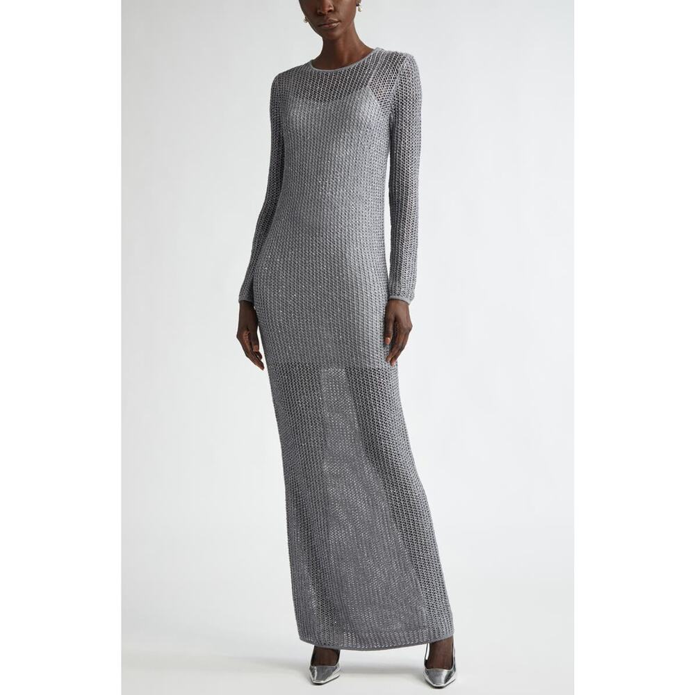 St. John Sequin Long Sleeve Mesh Knit Gown Sz XL Dress NWOT